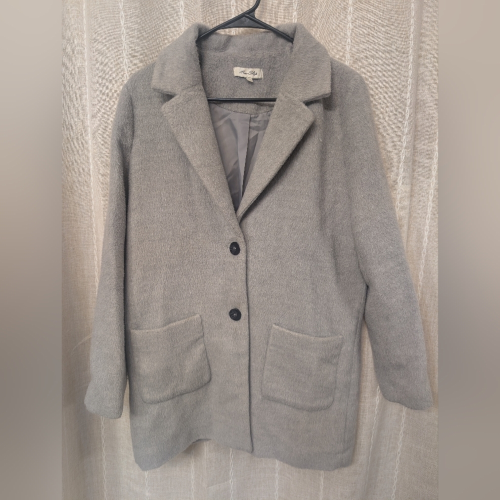Women's Gray Wool-Blend Long Coat